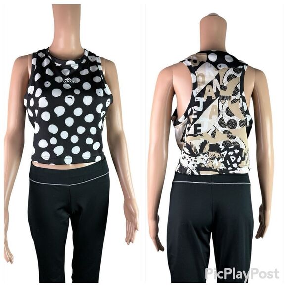 adidas Tops - Adidas Back & White Polka Dotted & Gold Animal Print Cropped Tank Top